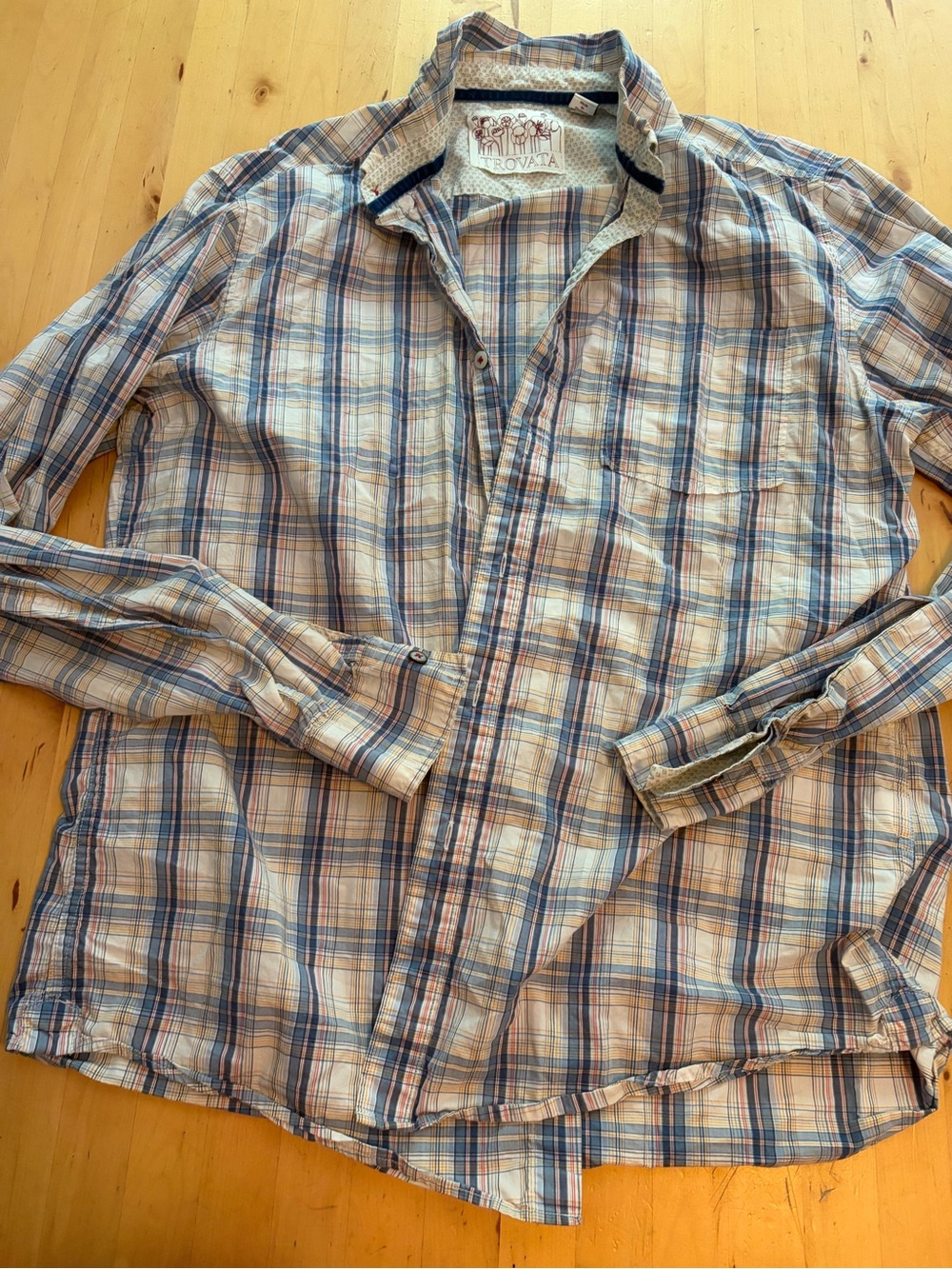 Trovata Plaid Button-Up Shirt in Blue and Cream